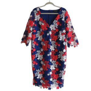 ELOQUII STUDIO Red White Blue Lace Overlay Sheath Dress Evening - Size US 14